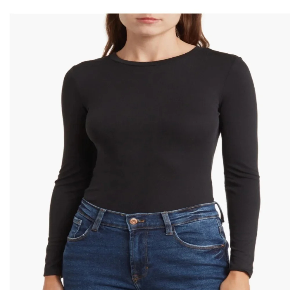 Elodie Black Ribbed Long Sleeve Body Suit Size Large